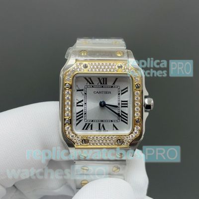 Swiss Replica Cartier Santos Two-Tone Diamond Mini Ladies Automatic Watch 